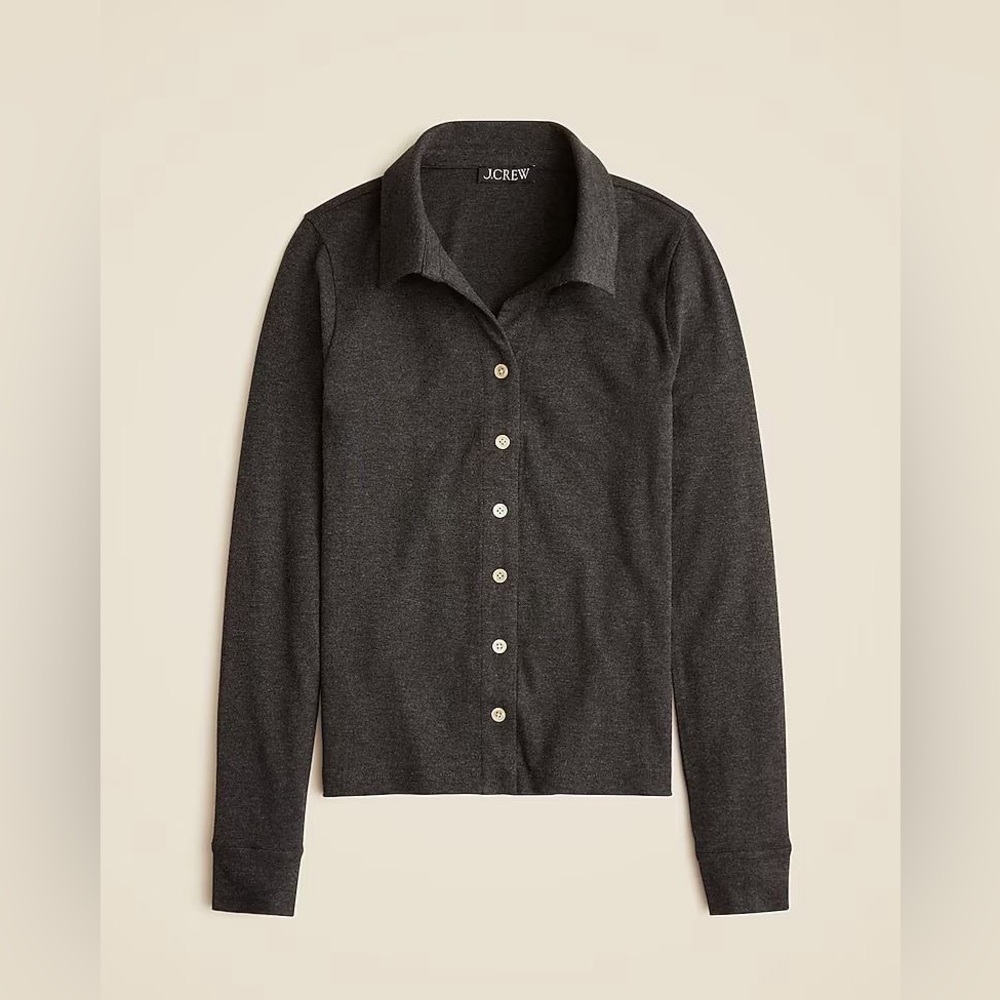 NWT J.Crew Gray Long-sleeve button-up top in refined rib in heather charcoal - S